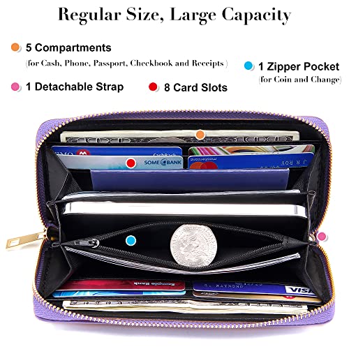 Image of VOCUS Womens Wristlet Wallet Zip Around Clutch Wallet Large RFID Blocking PU Leather Bifold with Phone Holder for Travel