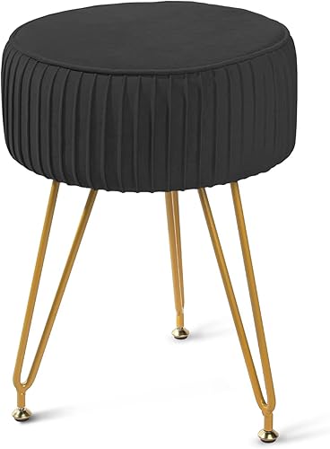 Acehome Taburetes redondos de tocador silla de tocador de terciopelo taburete otomano redondo con patas de metal sillas de tocador para sala de