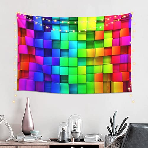 Rainbow Color Plaid Printed Tapestry, Aesthetic Funny Wall Hanging For Bedroom Living Room Dorm Home Decor 60 X 40 Inches #TOP1
