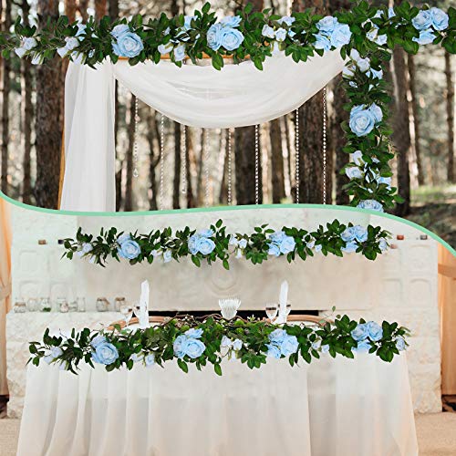U'artlines 3Pcs Artificial Rose Vine Garland Total 19.68Ft Silk Flower Hanging Baskets Plants For Indoor Outdoor Home Wedding Arch Garden Wall Decor（Set Of 3, Blue） #TOP4