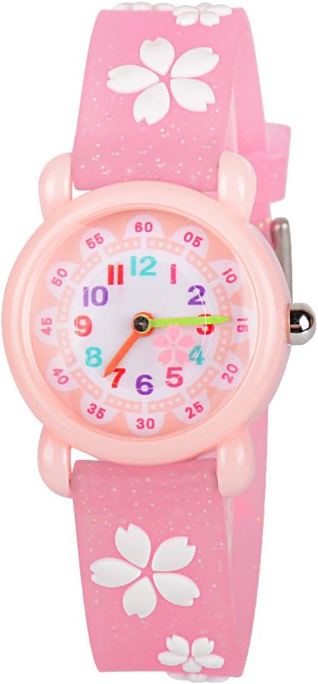 Kids Watches 3D Cute Cartoon Waterproof Silicone Children Toddler Wrist Watch Time Teacher Birthday Gift for 3-10 Year Boys Girls Little Child (Pink Sakura)