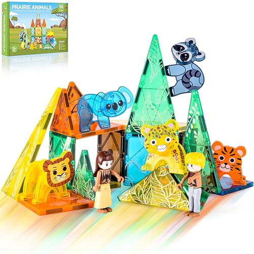 Veneibe Magnetic Tiles Animal for Toddler, Magnet Tiles Building Toys Set, Prairie World Pretend Play Game, Assembly Structure, Preschool STEM Toy for Kids Age 1-3 3-5 4-6