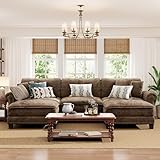 PHI VILLA 116.1" Classic Mid-Century Modern U Shaped Sectional Sofa, Extra Deep & Wider Pet Friendly Cushions, Chenille Fabric Couch with Movable Ottoman, 5-Seater, Taupe