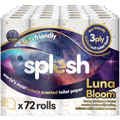 Splesh by Cusheen Toilet Roll 72 Rolls - Luna Bloom Cashmere Scent with White Amber Essence Bulk Family Pack | Soft 3 Ply Luxury Bathroom Tissue Loo Rolls | Eco-Friendly Sustainable Toilet Paper