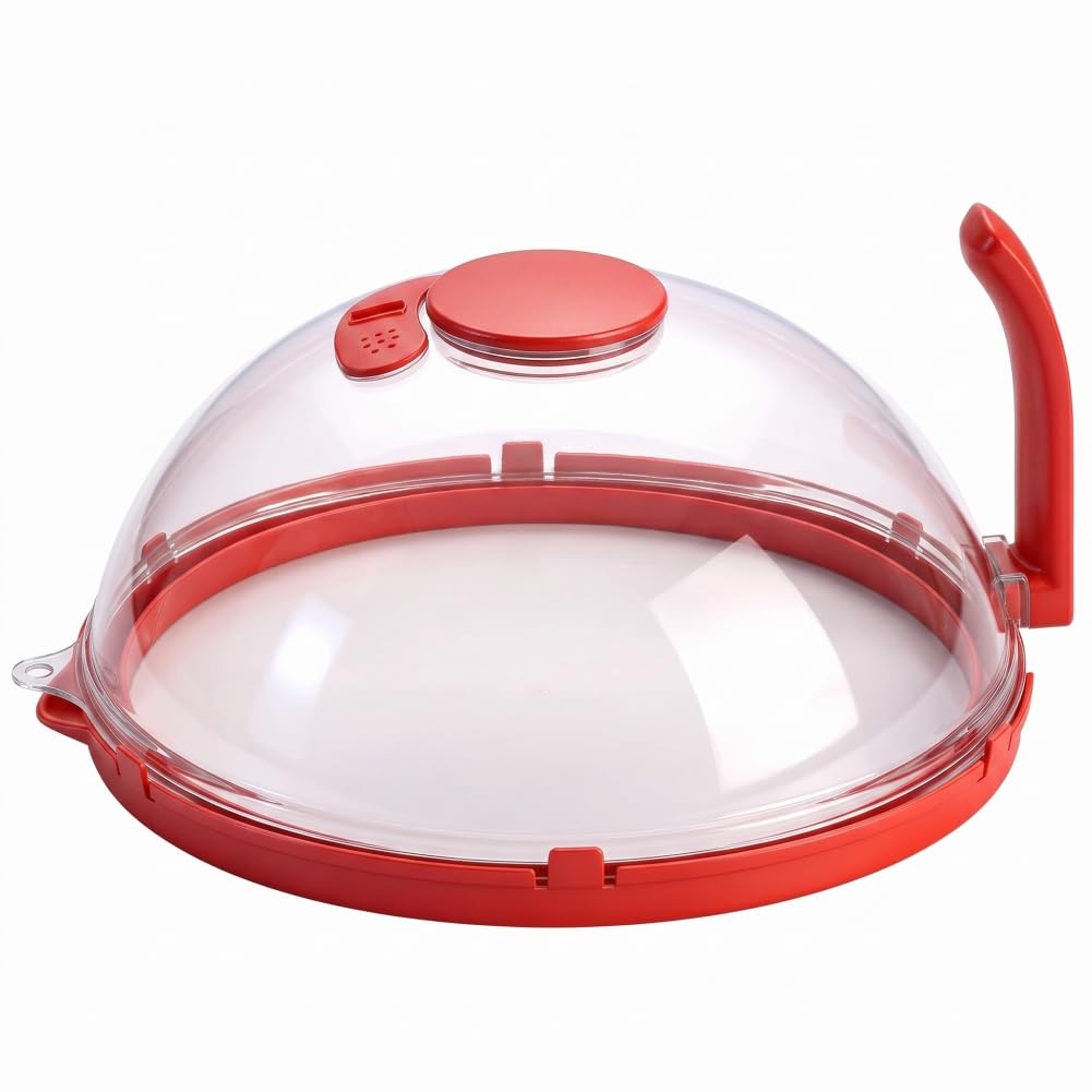 Bemonew Food Cover, Microwave Food Cover - Moisture-locking Water Injection Design, Anti-splatter Dust-proof, Red, 10.43 Inch