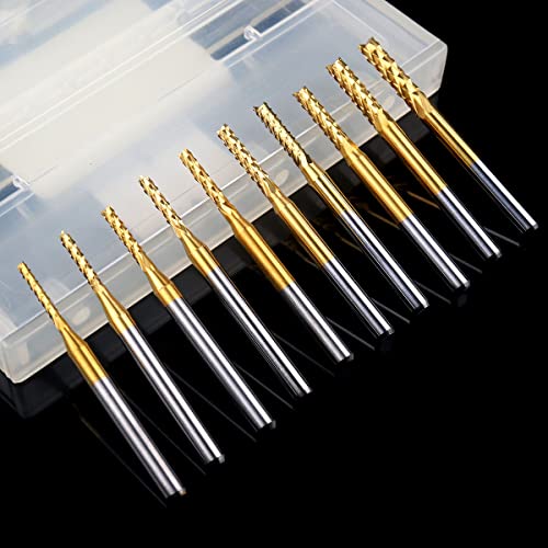 CBRIGHT 10 Stück Schaftfräser CNC-Fräser-Bits, 1/8 Zoll Schaft Fräswerkzeug Gravur Fräser Schaftfräser, 1,5–3,175 mm Titanbeschichtung CNC-Fräser-Bits