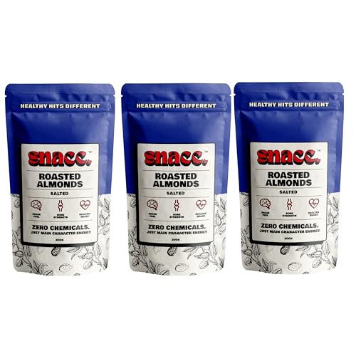 Image of Snacc Roasted Salted Almonds | Premium Crunchy Almond Nuts | Badam Dry Fruits | Protein Rich Healthy Snack | High Fiber | Zero Chemicals | Clean Label |200 x Pack of 3