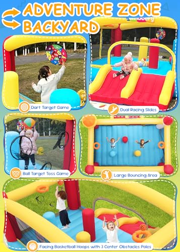 Whubefy Large Bouncy Castle for Big Kids | Double Slide & Puzzle Course | 13.1x11.2x7.1ft