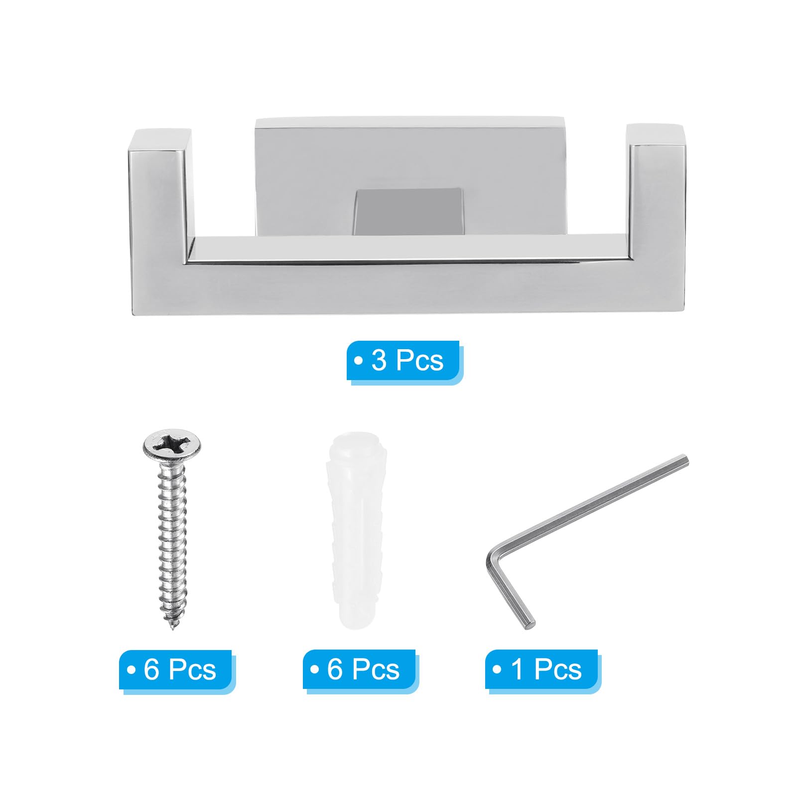 PATIKIL Double Towel Hook, 3Pack 304 Stainless Steel Wall Mounted Hanger Rectangle Towel Holder for Hanging Bathroom Bedroom - Image 3