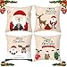 GRESAHOM Świąteczne poszewki na poduszki, 4 szt. Boże Narodzenie bawełna len zestaw poszewek na poduszki, renifer Święty Mikołaj płatek śniegu prezent poszewka na poduszkę na sofę do dekoracji domu prezenty świąteczne przyjęcie noworoczne 45 x 45 cm