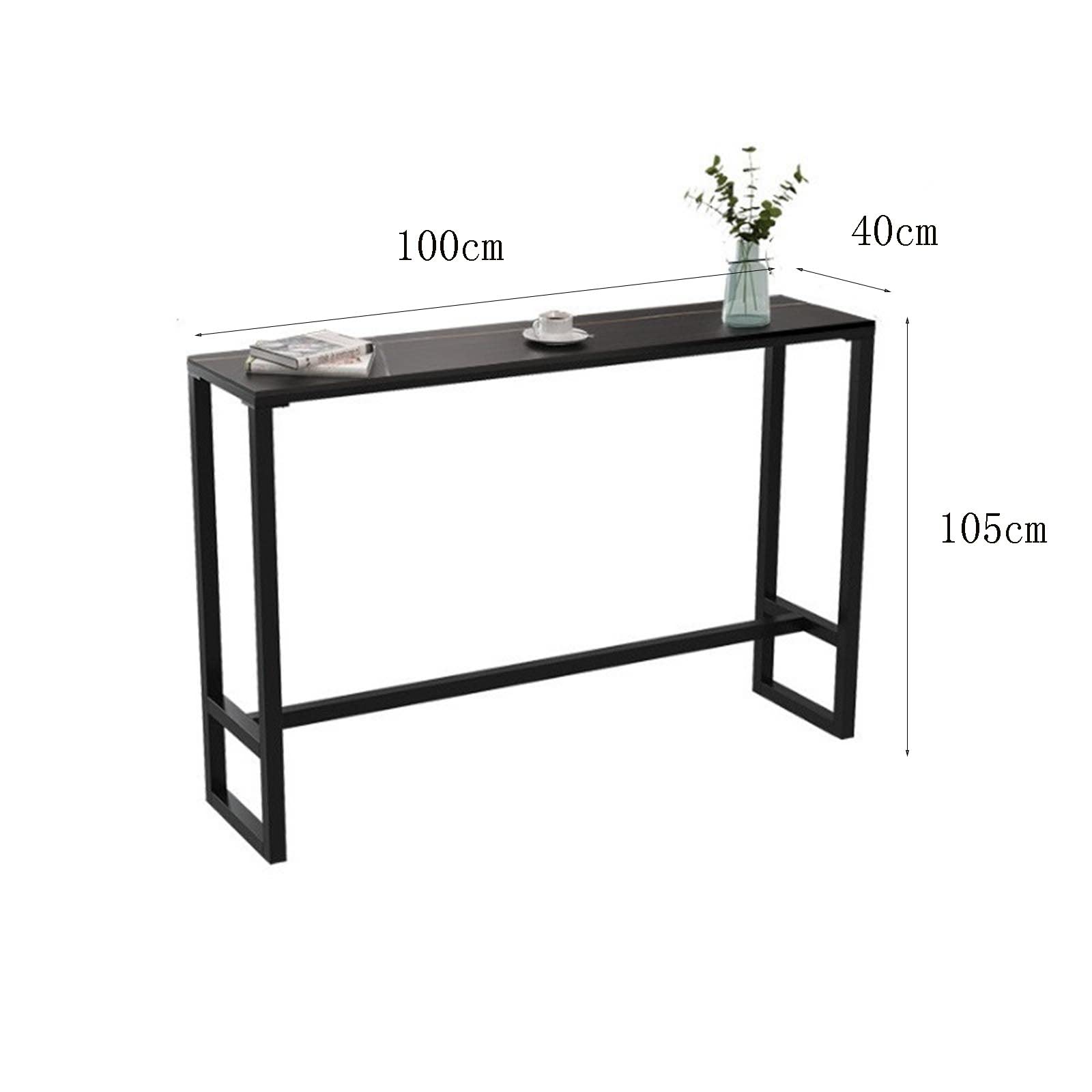 Tavolo da bar in marmo con piedini in ferro per sala da pranzo, hotel, lounge, casa, bar, tavolino alto e stretto (100 x 40 x 90 cm)
