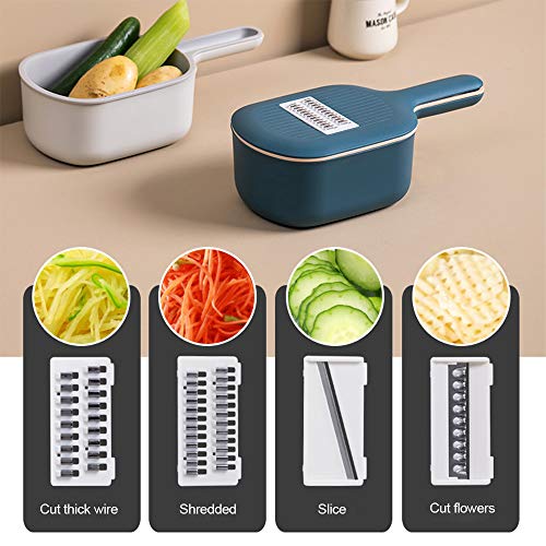Vegetable Chopper Slicer with Container, 4 Interchangeable Blades Food Choppers Cutter and Dicers for Garlic, Cabbage, Carrot, Potato, Tomato, Fruit - Thumbnail 7