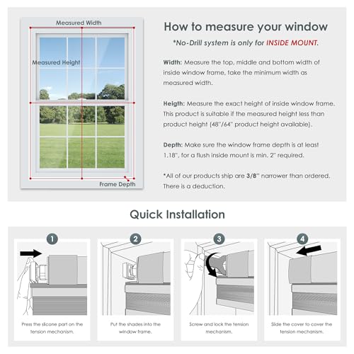 Image of LazBlinds No Tools No Drill Cordless Cellular Shades, Top Down Bottom Up (TDBU) Honeycomb Shades for Home, Light Filtering Thermal Insulation Blinds for Windows, 27 inch W x 48 inch H, Dark Grey