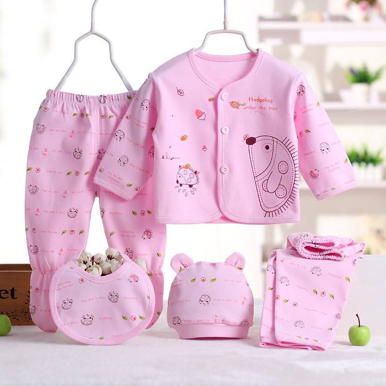 Image of New Born Baby Summer Wear Printed Baby Clothes 5 Pcs Sets 100% Soft Cotton Fabric Boys Girls Unisex Cotton /Summer Suit Infant Clothing Sets First Shower Gift Combo For New born