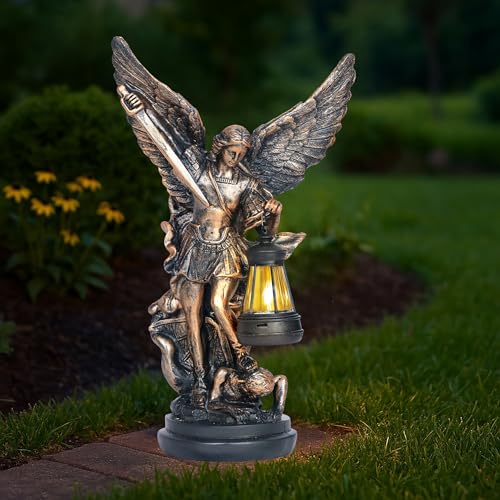 Dlfghos St Michael The Archangel Solar Outdoor Garden Decor Statues12 in Miguel Arcangel Statue Solar Outdoor Sculptures for Outside Yard Patio Balcony Front Lawn Decor