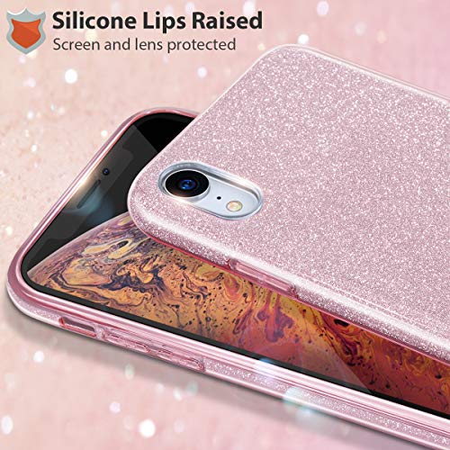 Milprox Glitter Case For Iphone Xr 6.1", Shiny Sparkle Bling, 3 Layer Hybrid Protective Soft Case- (Rose Gold) #TOP1