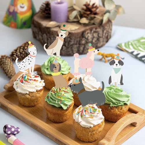 Dcsfadq 36 Stück Hund Cupcake Topper Deko Set, Geburtstag Tortendeko Hund DIY Deko für Muffin Deko, Hund Themen Party Dekoration, Kinder Party