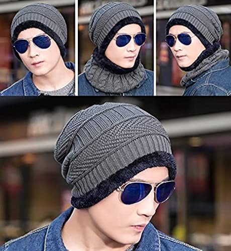 TRUFLAIR Winter Thick Fleece Lined Beanie Woolen Cap Hat, Neck Scarf and Touchscreen Gloves Set Cap for Men Women(3 Set) Grey 2