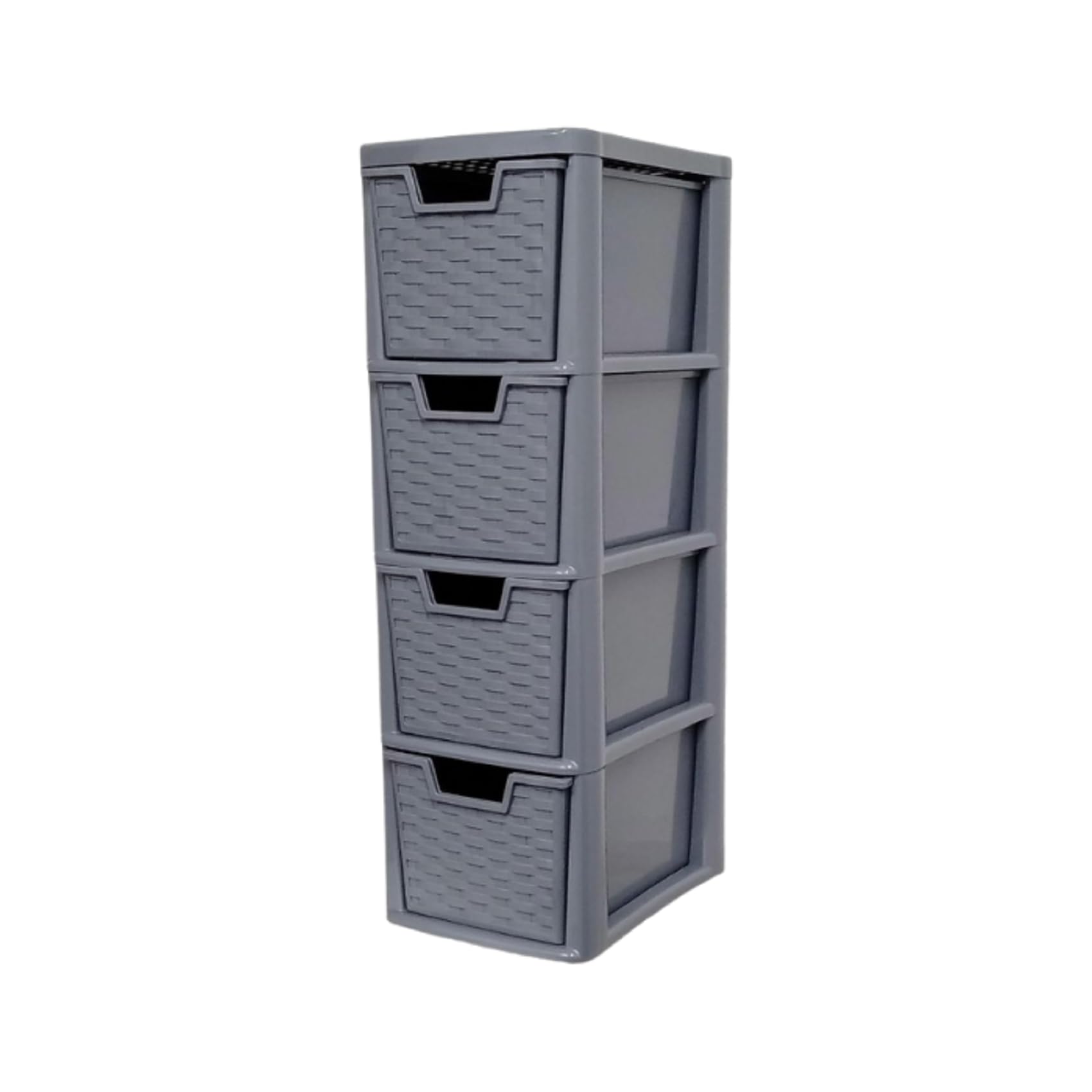 KYY'Z Rattan Effect Drawer Plastic Storage Organizer- Multipurpose Storage Drawer Unit Home Kitchen Office School Garage Bedroom Bathroom Stationery Toys 25Dx19Wx 62Hcm (Grey, 4 Tier)