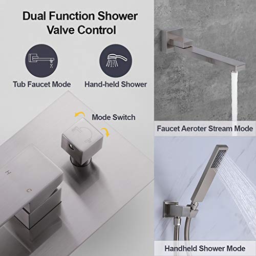 Grifo para bañera de montaje en pared con ducha de mano, grifo moderno de latón macizo con giro de 180°, acabado en níquel cepillado miniatura 4