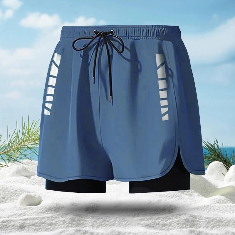 Men's Double Layer Stretch Shorts with Two Pockets Ideal for Fitness & Outdoor Activities3