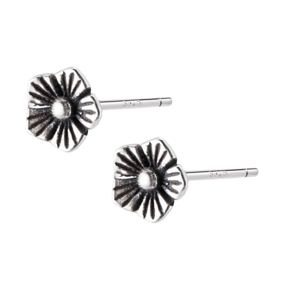 DtjaTiny Vintage Flower Earrings for Women 925 Sterling Silver Oxidized Mini Small Plum Blossom Flowers Stud Cartilage Tragus Hypoallergenic Post Pin for Piercing Ear Elegant Jewelry …