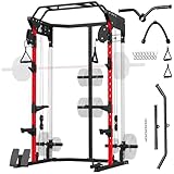 SPORTNOW Jaula de Potencia Musculación Smith Machine con Sistema de Poleas Ajustable, Carga 900 kg