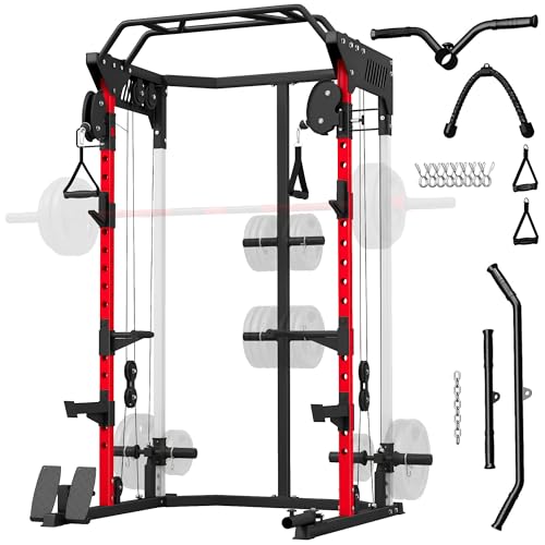 SPORTNOW Stazione di sollevamento Power Rack 900 kg - Gabbia per squat con doppia puleggia...