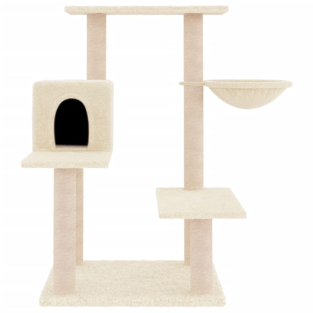 Kratzbaum mit Sisal-Kratzsäulen Creme 82,5 cm - Alles-in-einem Katzenturm mit Kuschelhöhle, Liegemulde und Korb - Stabiles Katzenmöbel aus Holzwerkstoff und weichem Plüsch