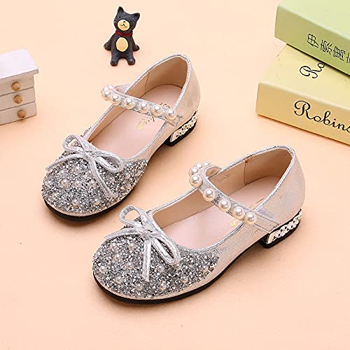 UIKGITP Girls Mary Jane Shoes Dress Comfortable Ballet Flats Bow Pearls Strap Pink Princess Sandals 5