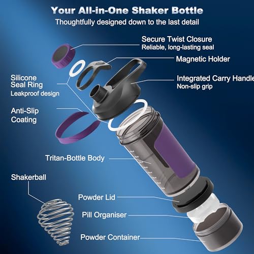 Shaker proteínas premium de Tritan de 500 ml con compartimento y escala precisa 7