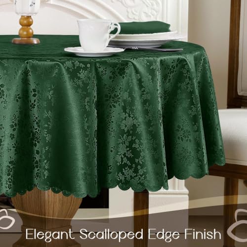 Image of Romanstile Waterproof Vinyl Tablecloth Round, 60 x 60 Inch, Dark Green