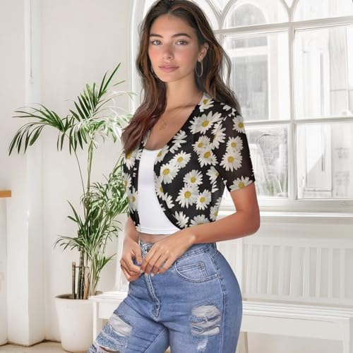 Image of Womens Short Sleeve Cardigans Lightweight Summer Cardigan Trendy Bolero Shrug Cute Floral Cardigan Sheer Bolero