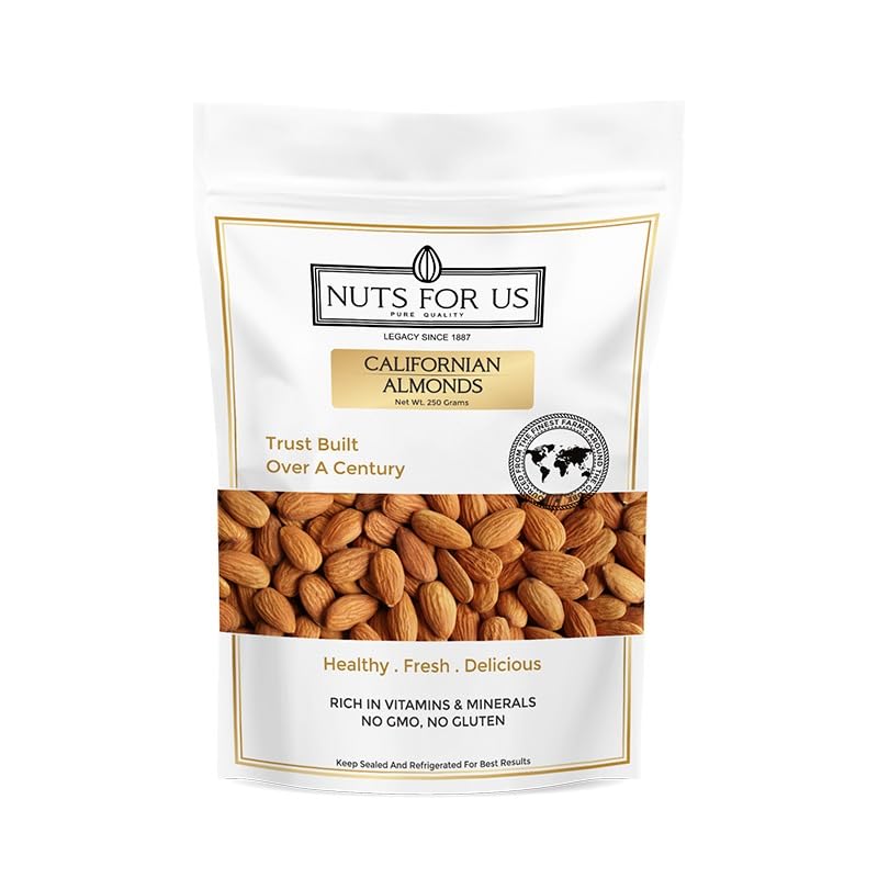 Image of Nuts For Us Premium California Almonds (250g) | Raw Whole, Protein-Rich Superfood | Antioxidant & Vitamin E Boost | Gluten-Free, Cholesterol-Free Healthy Snack | Premium Badam Giri