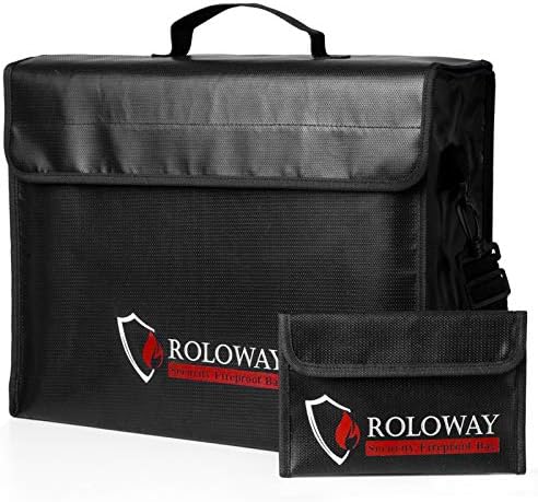ROLOWAY Large (17 x 12 x 5.8 inches) Fireproof Bag, Fireproof Document Bags, Fireproof Money Bag, Water Resistant Fireproof Safe Bag for Documents and Valuables Storage
