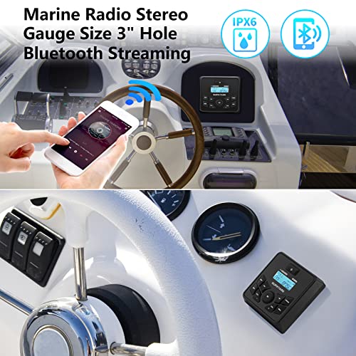 Image of Marine Stereo Radio 4x45W Gauge Mounting WB /AM /FM Tuner Bluetooth Receiver for Boat, UTV, Golf Cart