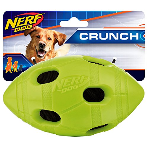 Nerf-Dog-Rubber-Football-Dog-Toy-with-Interactive-Squeaker-and-Crunch-Lightweight-Durable-and-Water-Resistant-6-Inches-for-MediumLarge-Breeds-Single-Unit-Green Nerf Dog Rubber Football Dog Toy with Interactive Squeaker and Crunch Lightweight Durable and Water Resistant 6 Inches for MediumLarge Breeds Single Unit Green