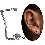 Men's Ear Cuff Earring with Piercing, 925 Sterling Silver Oxidized, Hammered Surface Understated Style, Hypoallergenic and Nickel-Free, Single Right - Handmade by Emmanuela