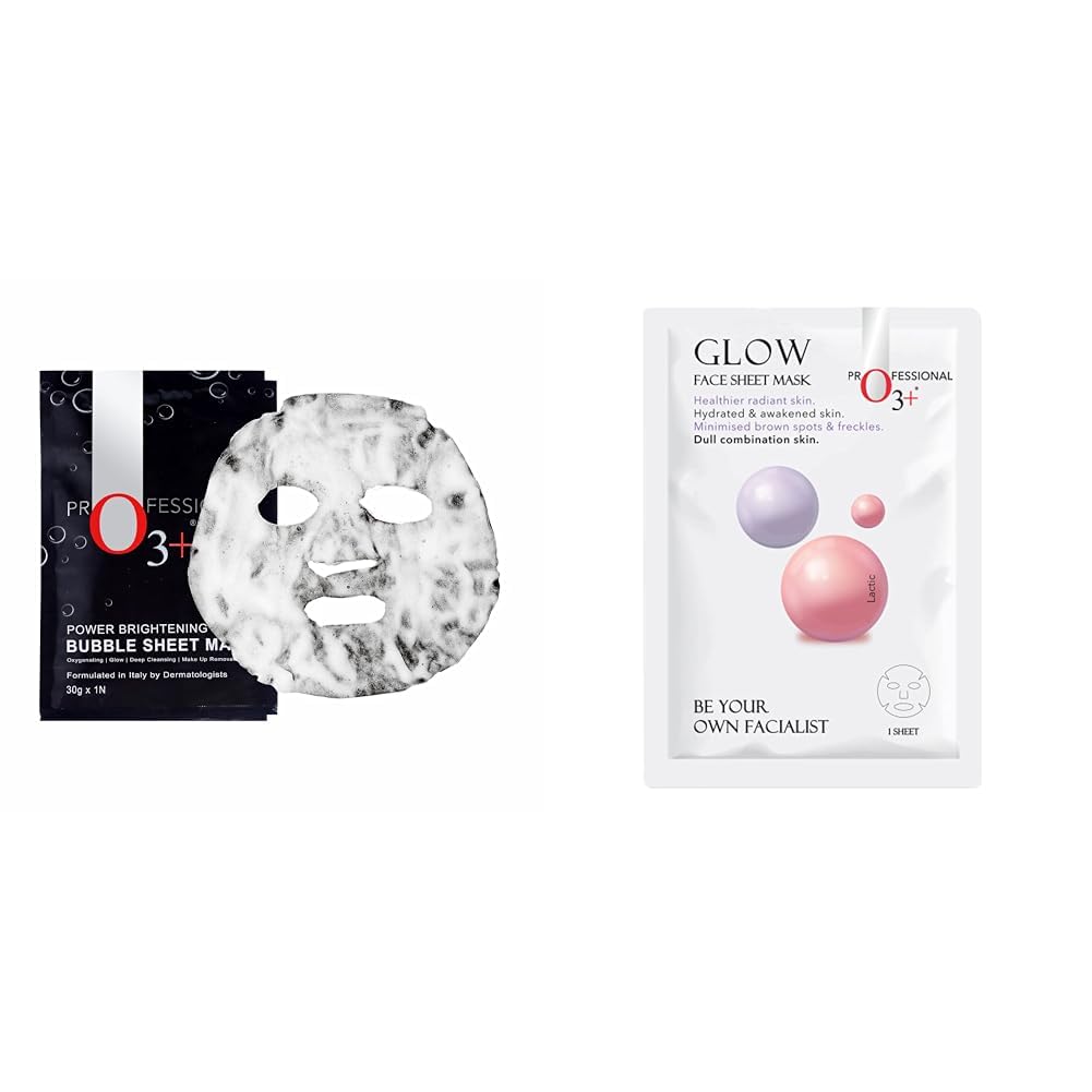 O3+ Power Brightening Bubble Sheet Mask for Deep cleansing and glowing skin (30gm & O3+ Facialist Glow Sheet Mask Hydrates and awakens skin Minimized brown spots and Freckles (30g) Combo-image-47