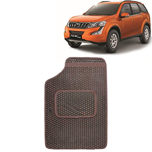 Image of Kingsway Dotted Design Car Floor Foot Mats Universal Fit for Mahindra XUV 500, Model Year : 2015-2017, Water and Dustproof, Color Brown, Set of 5 Pieces