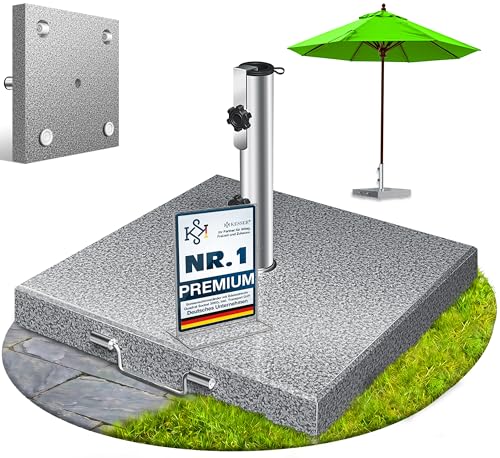 KESSER® Granit Sonnenschirmständer mit Edelstahlrohr, Hochwertiger Schirmständer Quadrat Sockel 30KG - für Schirmstöcke bis 16-48 mm, Inkl. Transport Griff Garten Balkonschirmständer, Grau