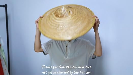 xihexi Handmade Bamboo Sun Hat Straw Hat Dia.19 Inches Depth 5