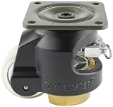 Foot Master GDR-80-F-HUP-CUR-FBL Leveling Caster, 63 mm Polyurethane Wheel, Flat Black, Height Adjustable Ratchet, Plate Mounted Swivel Caster, 500 kg Load Rating