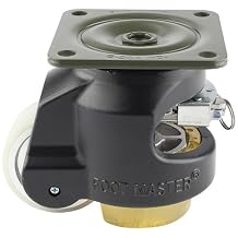 Foot Master GDR-80-F-HUP-CUR-FBL Leveling Caster, 63 mm Polyurethane Wheel, Flat Black, Height Adjustable Ratchet, Plate Mounted Swivel Caster, 500 kg Load Rating