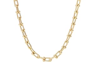 18K Gold Plated U Shaped Bamboo Lock Chain Paperclip Chains Adjustable Necklace for Women