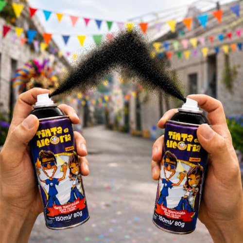 Tinta de Cabelo Temporária Spray Colorido – Sai com Água, Ideal para Carnaval, Festas e Fantasias – Uso Infantil e Adulto, Fácil Aplicação e Remoção (Preto)