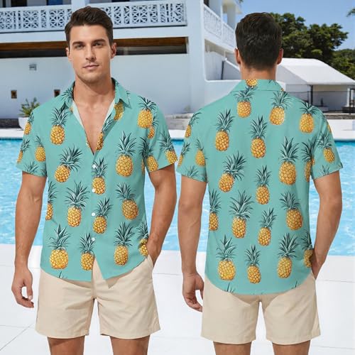 Image of DRESSFO Matchable Couples' Outfit Tropical Leaf Pineapple Print Button-up Shirt Or Strappy Dress