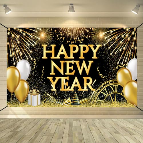 Decorazioni Capodanno, Banner per Sfondo a Tema Anno Nuovo, Striscione XXL Happy New Year, Decorazione Extra Large per il Nuovo Anno da Interno ed Esterno