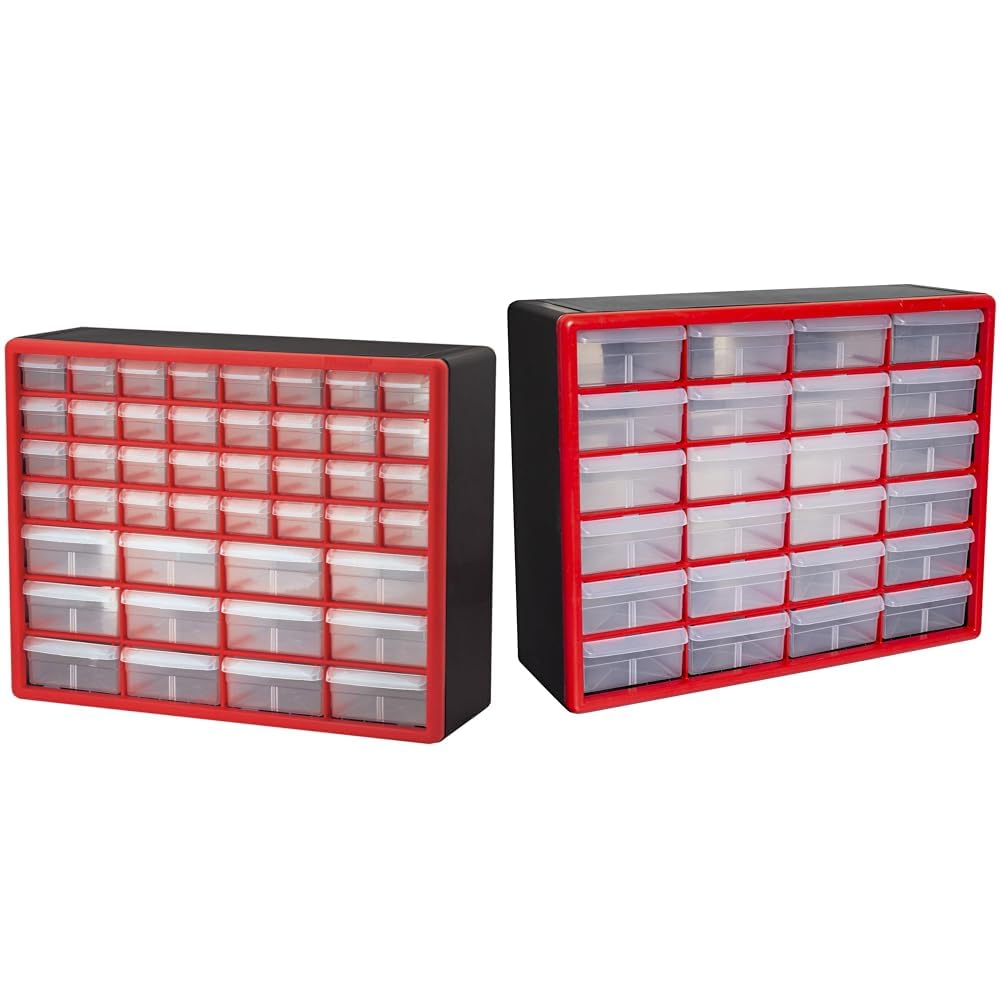Akro-Mils 10144 44-Drawer & 10124 24-Drawer 20"W x 6"D x 16"H Plastic Storage Cabinets, Red