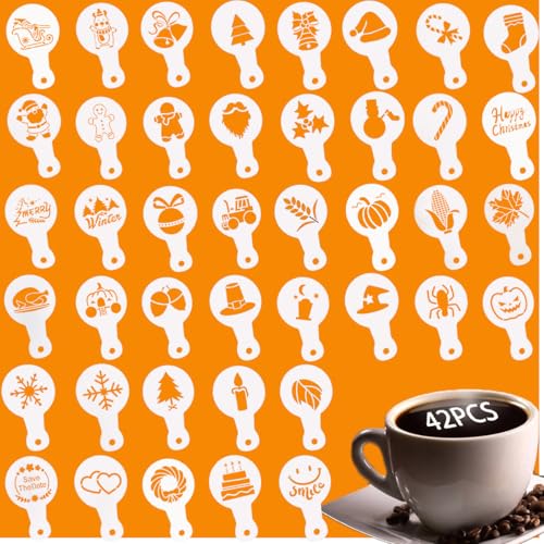 42 PCS Coffee Latte Art Stencils,Coffee Moulds for Christmas, Party, Daily